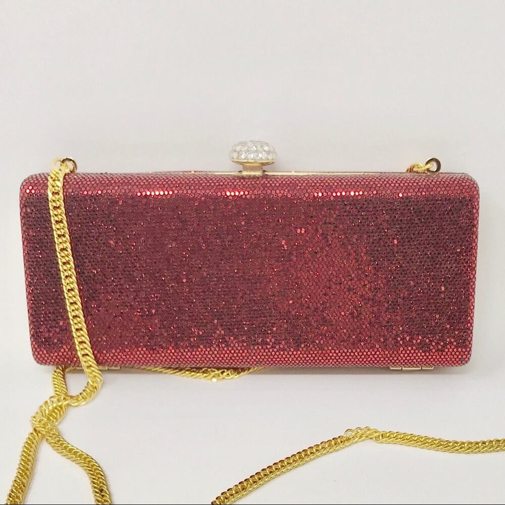Red Metallic Purse with Crystal Top Purse Crossbody or Clutch Bag